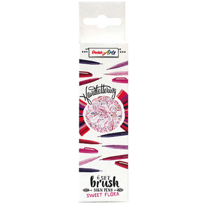 Brushpen Pentel Sign SES15C Sweet Flora assorti doos à 6 stuks