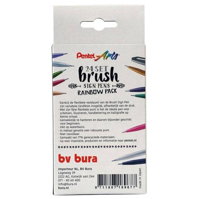 Brushpen Pentel Sign SES15C Rainbow assorti set à 24 stuks