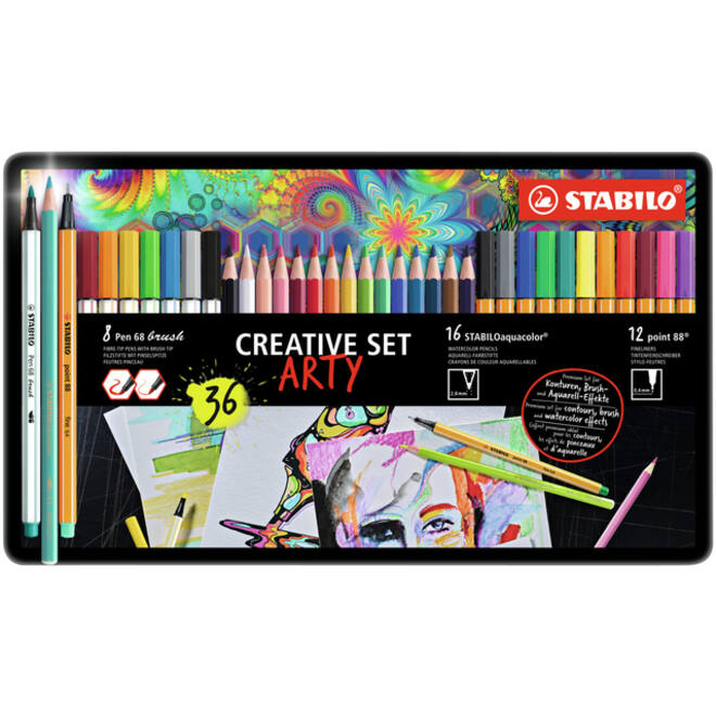 Creative set STABILO 87/3193 Arty assorti metalen etui à 36 stuks