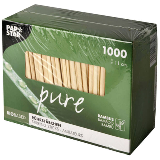 Roerstaafje Papstar 110x3mm bamboe 1000 stuks