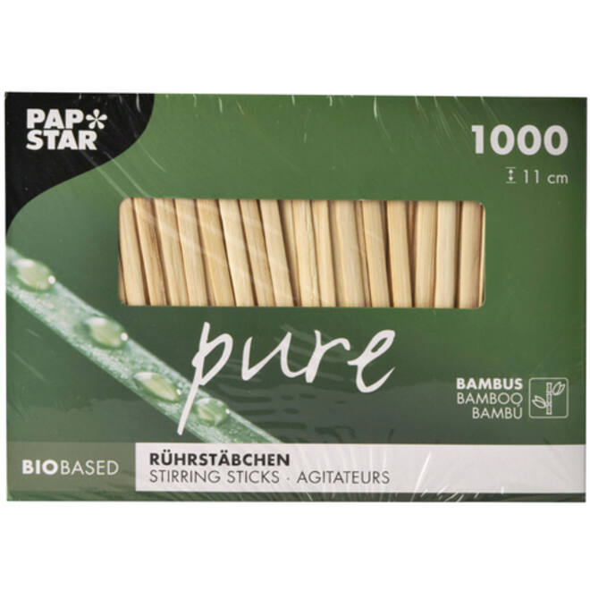 Roerstaafje Papstar 110x3mm bamboe 1000 stuks