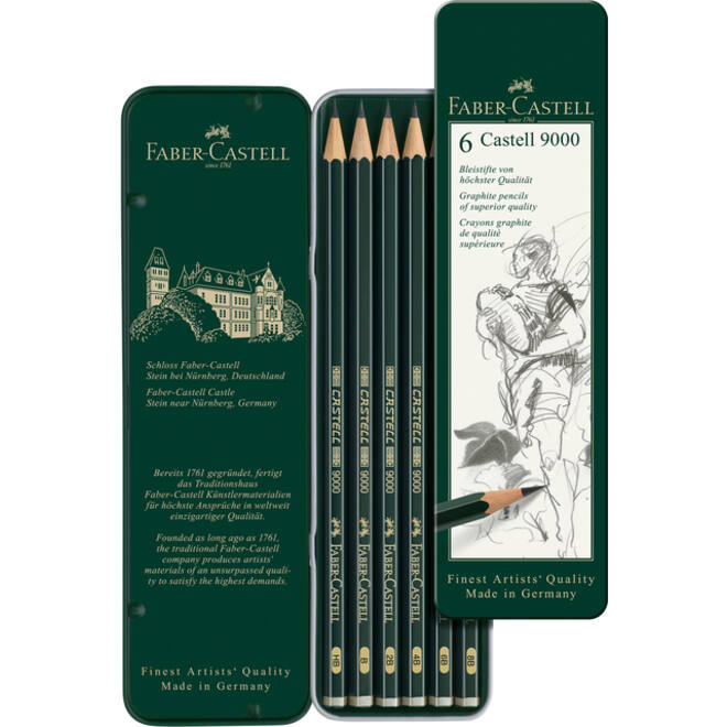 Potlood Faber-Castell Jumbo 9000 6 hardheden in blik