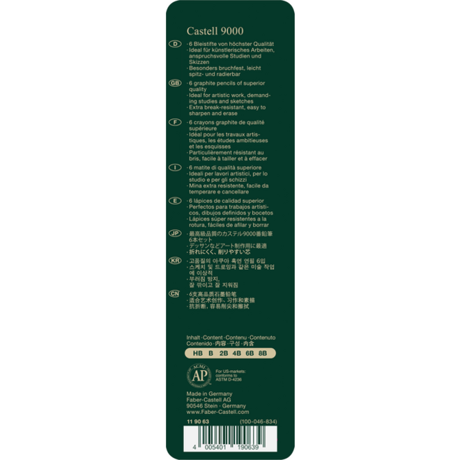 Potlood Faber-Castell Jumbo 9000 6 hardheden in blik