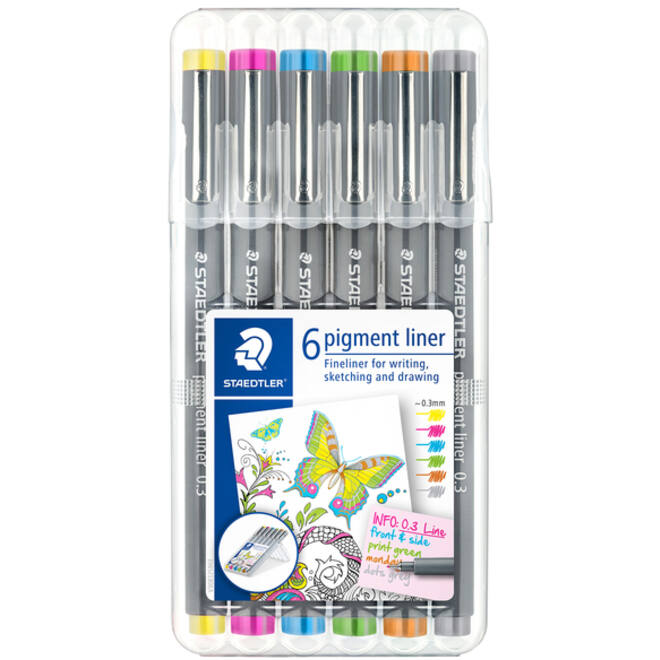 Fineliner Staedtler Pigment 308 0,3mm set à 6 kleuren