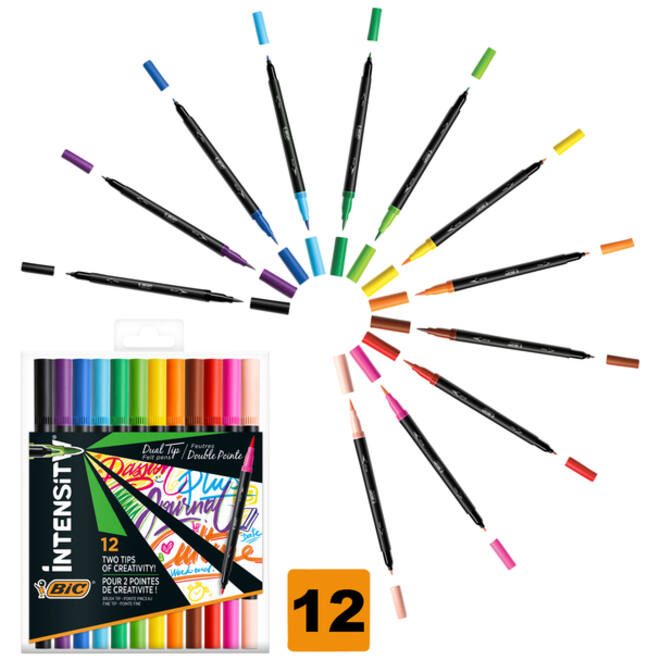 Kleurstift Bic Intensity dual-tip assorti etui à 12 stuks