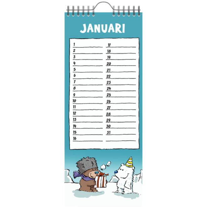 Verjaardagskalender Lannoo Ritstier 130x325 blauw