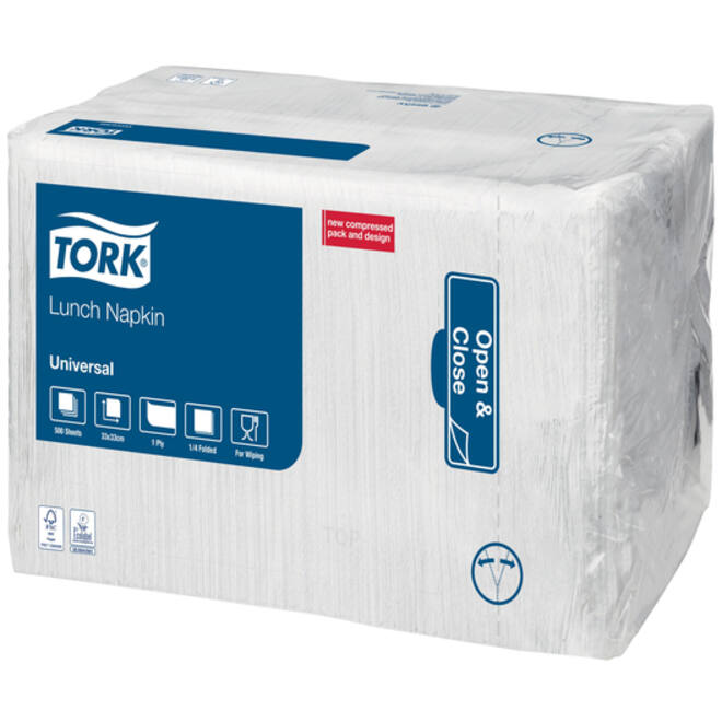 Lunchservet Tork 1-laags 33x33 500st wit 509300
