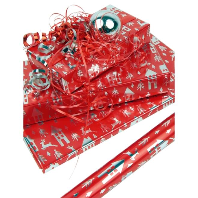 Inpakpapier Kerst metallic 150x70cm assorti