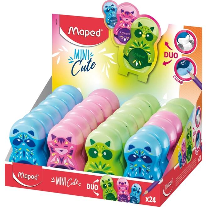 Puntenslijper Maped Mini Cute Loopy 1gaats met gum display á 24 stuks assorti
