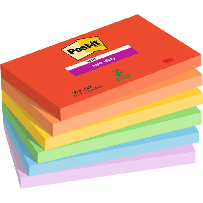 Memoblok Post-it 655 Super Sticky 76x127mm Playful