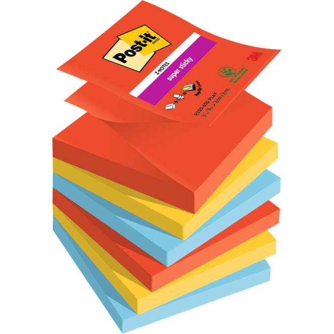 Memoblok Post-it Z-Notes R330 Super Sticky 76x76mm Playful 6 stuks