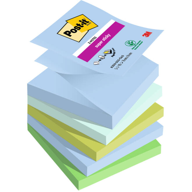 Memoblok Post-it Z-Notes R330 Super Sticky 76x76mm Oasis