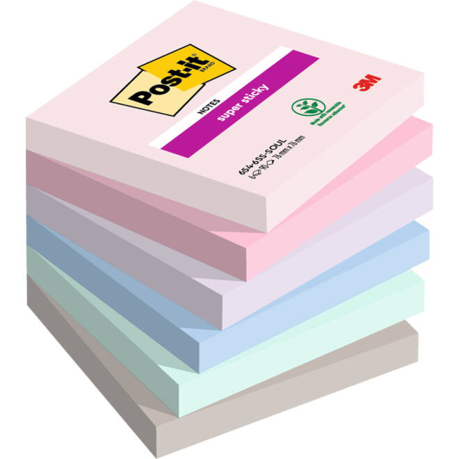 Memoblok Post-it 654 Super Sticky 76x76mm Soulful