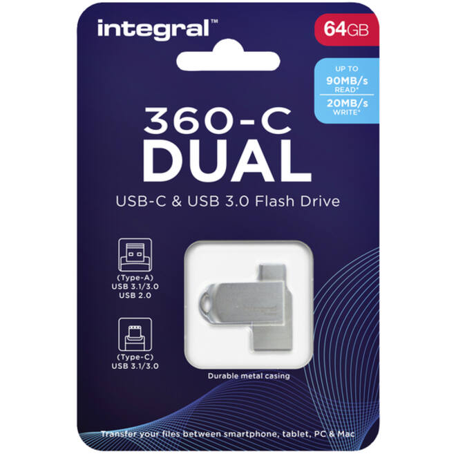 USB-stick Integral 3.0 USB-360-C Dual 64GB
