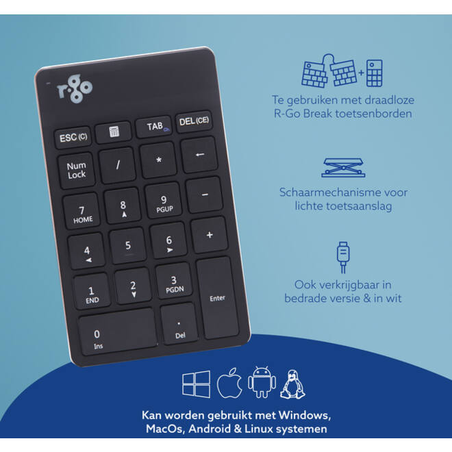 Toetsenbord R-Go Ergonomisch Numpad Break Wireless