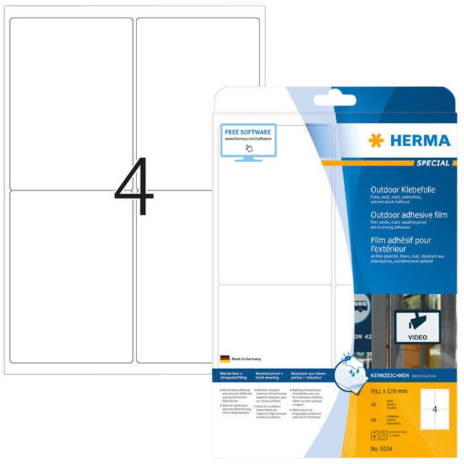 Etiket HERMA 9534 99.1x139mm weerbestendig wit 40stuks