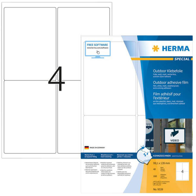 Etiket HERMA 9539 99.1x139mm weerbestendig wit 160stuks