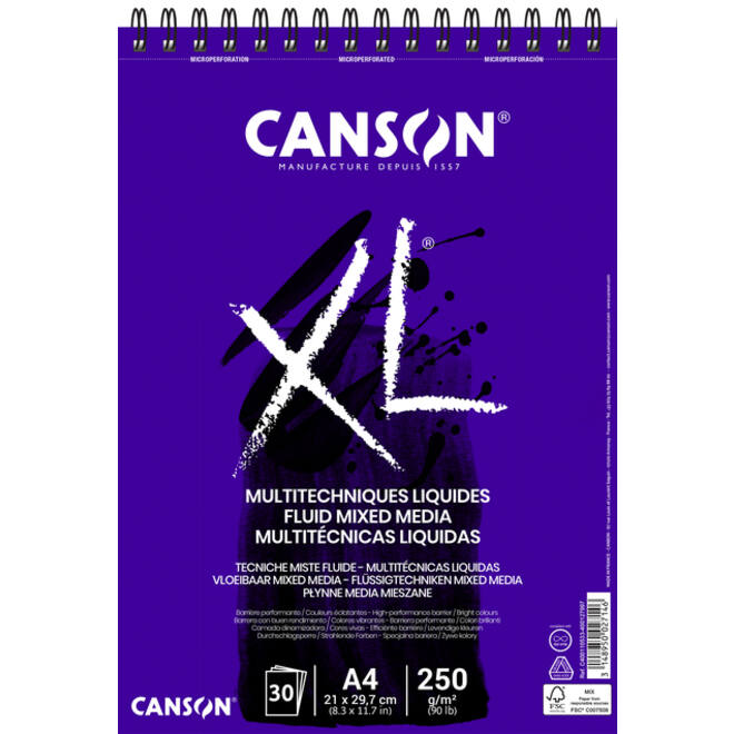 Tekenblok Canson XL Fluid Mixed Media A4 30vel 250gr