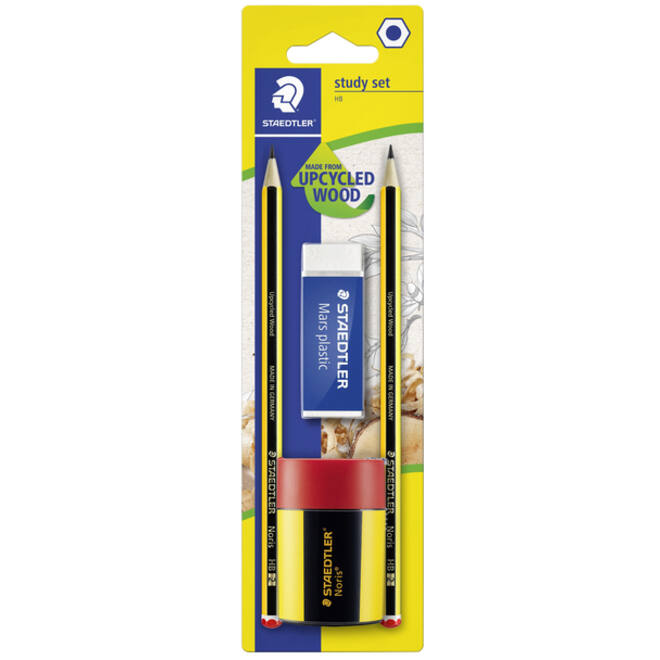 Schrijfset Staedtler inhoud 2 Noris potloden HB en gum en slijper
