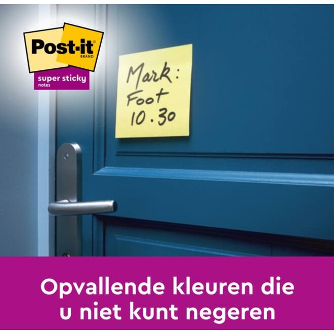 Memoblok Post-it Super Sticky 654 RSS12CY recycled 76x76mm canary yellow 12 stuks