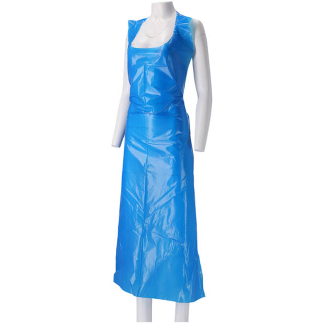 Schort CMT 125x80cm 25mu geruwd op rol PE blauw