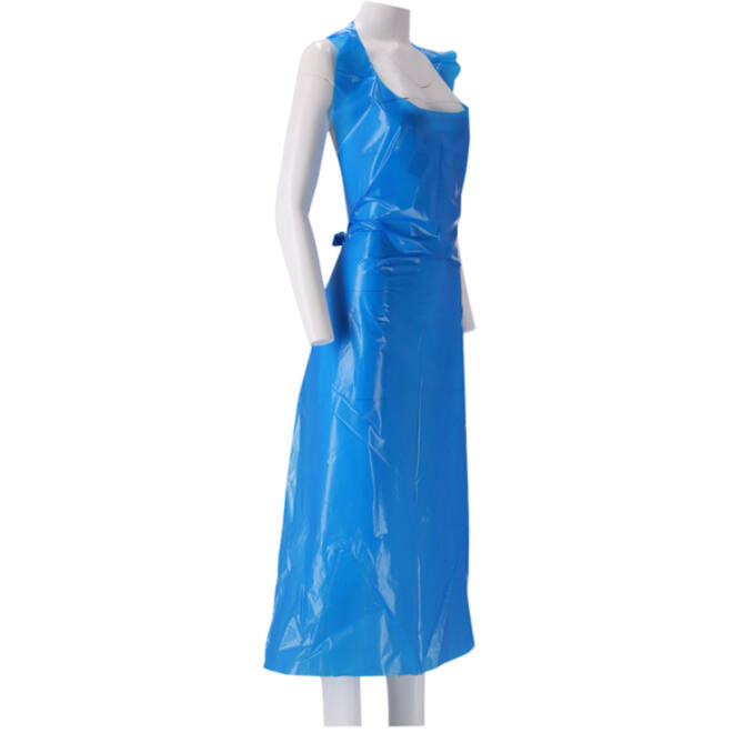 Schort CMT 125x80cm 25mu geruwd op rol PE blauw