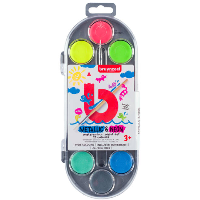 Waterverf Bruynzeel inclusief penseel set á 12 metallic- en neonkleuren