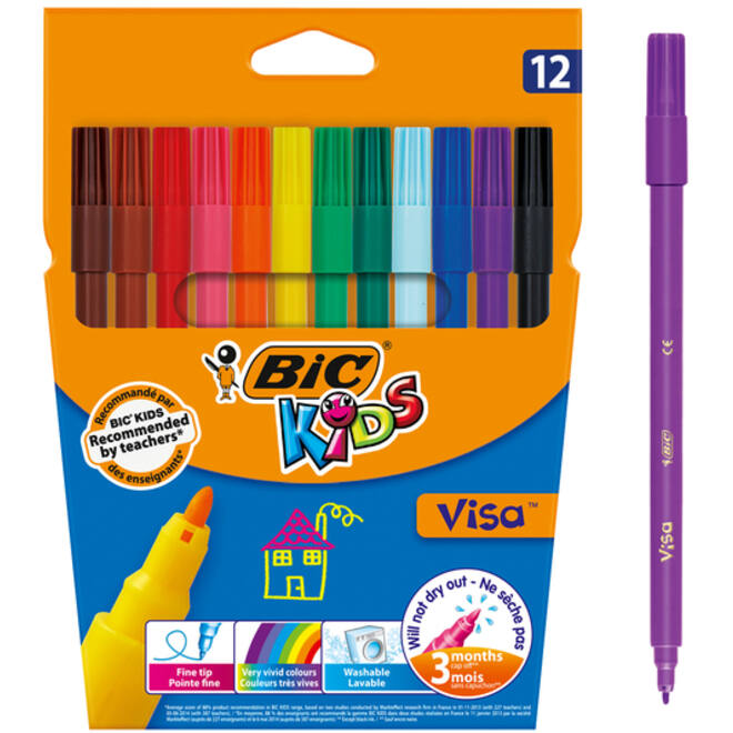 Kleurstift BicKids Visa fijn assorti etui à 12 stuks