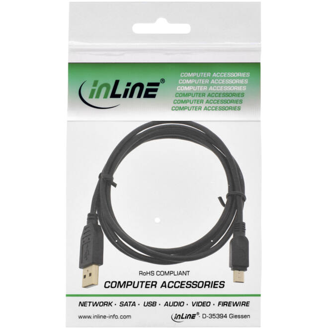 Kabel Inline USB-A USB mini-B 2.0 M 5pin 2 meter zwart