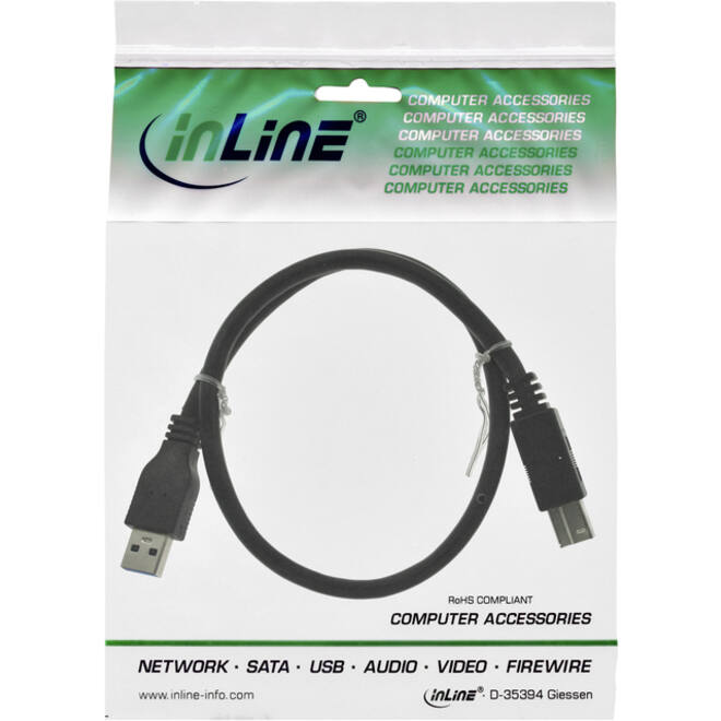 Kabel Inline USB-A USB-B 3.0 M 1.5 meter zwart