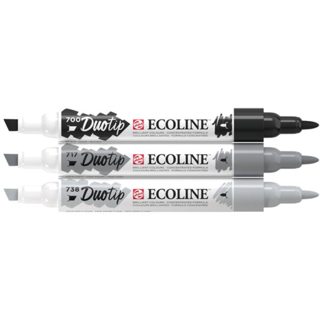 Duotip Talens Ecoline set à 3 stuks zwart en grijs