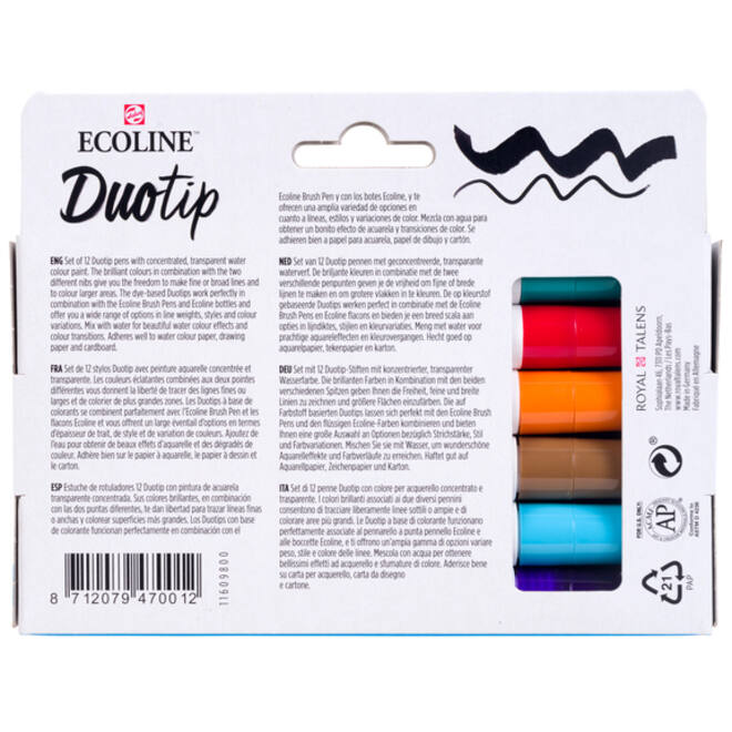 Duotip marker Ecoline basis set 12 kleuren