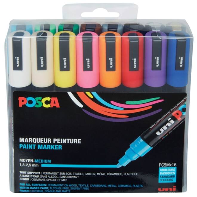 Verfstift Posca PC5M medium assorti set à 16 stuks