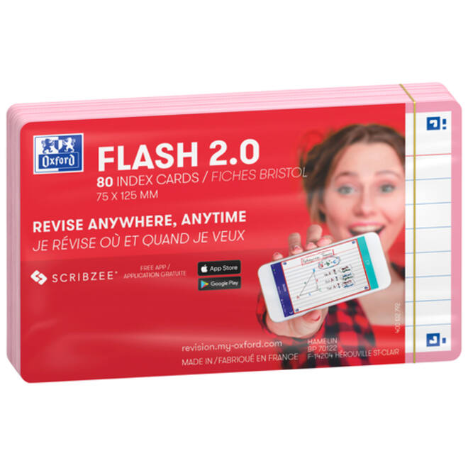 Flashcard Oxford 2.0 75x125mm 80vel 250gr lijn roze