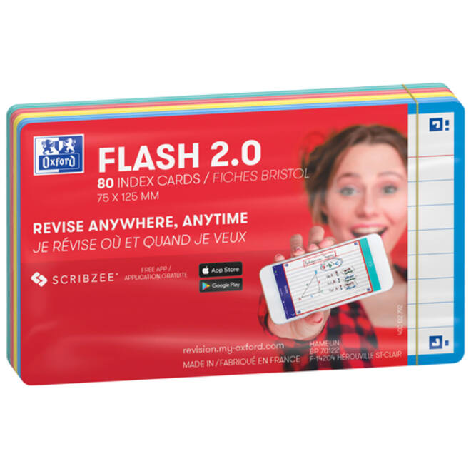 Flashcard Oxford 2.0 75x125mm 80vel 250gr lijn assorti
