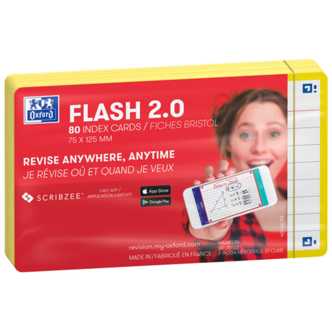 Flashcard Oxford 2.0 75x125mm 80vel 250gr lijn geel