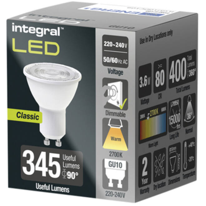 Ledlamp Integral GU10 2700K warm wit 3.6W 400lumen