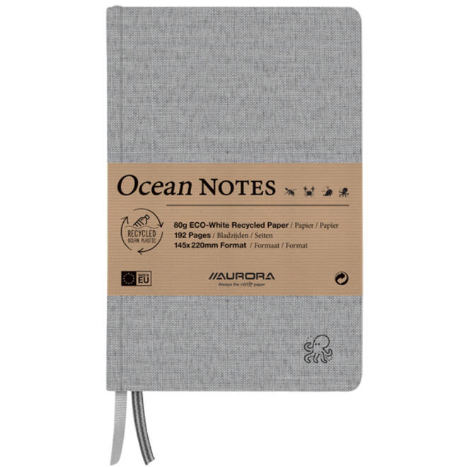 Notitieboek Aurora Ocean A5 192blz lijn 80gr linnenstructuur kaft grijs