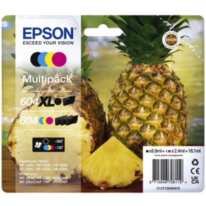 Inktcartridge Epson 604XL/604 T10H94 zwart + 3 kleuren