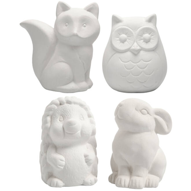Dierenspaarpot Creativ Company terracotta 4 stuks uil, vos, haas en egel 9-10cm wit