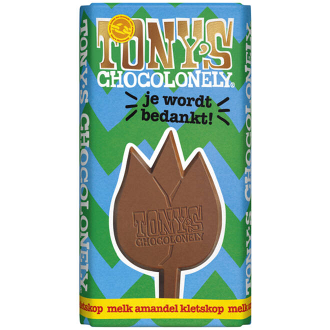 Chocolade Tony's Chocolonely je wordt bedankt reep 180gr
