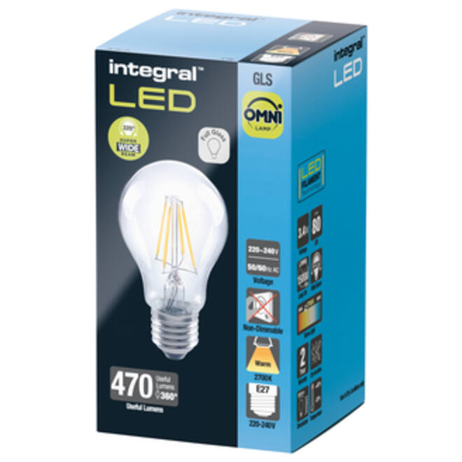Ledlamp Integral E27 2700K warm wit 3.4W 470lumen