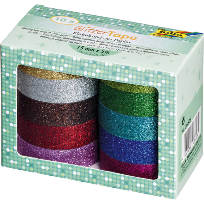 Plakband Folia glitter 5mx15mm 10 stuks 10 kleuren