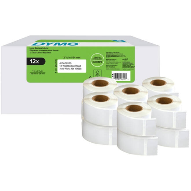 Etiket Dymo LabelWriter adressering 25x54mm 12 rollen á 500 stuks wit