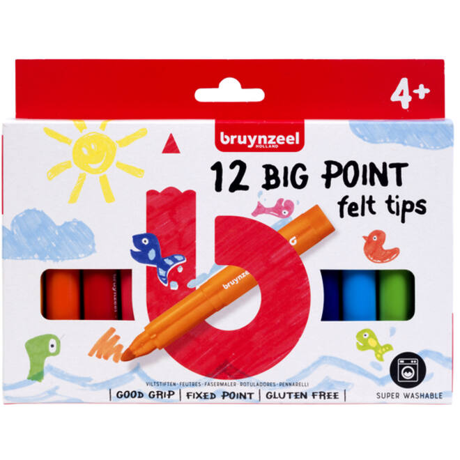 Viltstift Bruynzeel Kids big point blister à 12 kleuren