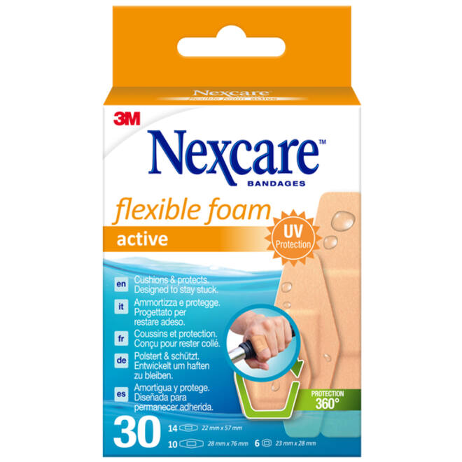 Wondpleister Nexcare active flexible foam waterbestendig 30 stuks assorti