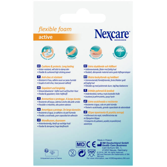 Wondpleister Nexcare active flexible foam waterbestendig 30 stuks assorti