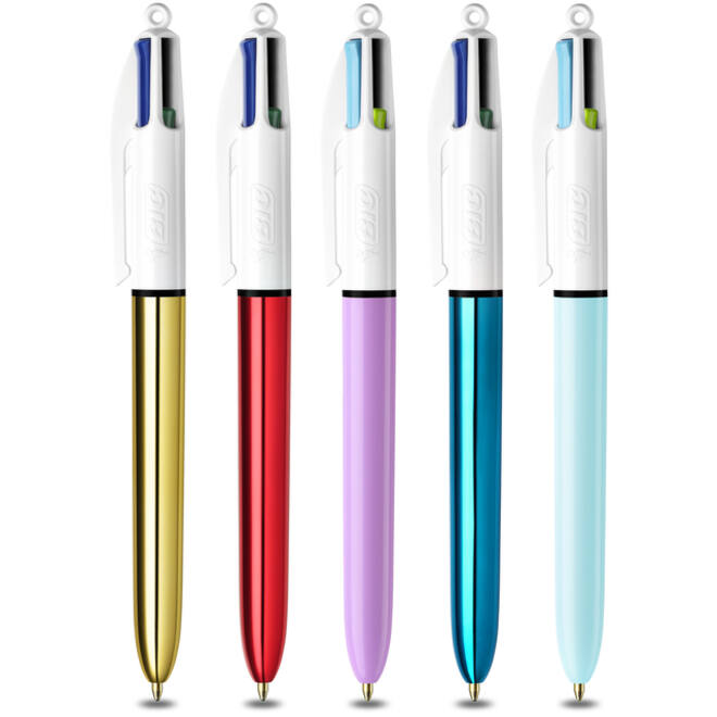 Balpen Bic 4kleuren My Bic medium assorti blik à 5 stuks