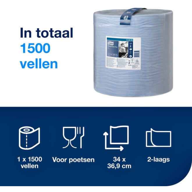 Poetspapier Tork Wiping Plus W1 37cmx510m blauw 130050