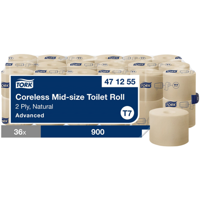 Toiletpapier Tork T7 hulsloos Natural Advanced midsize 2-laags 900vel 472155